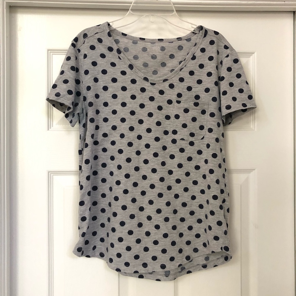 Polka Dotted Pocket Tee Top Blouse by Shade